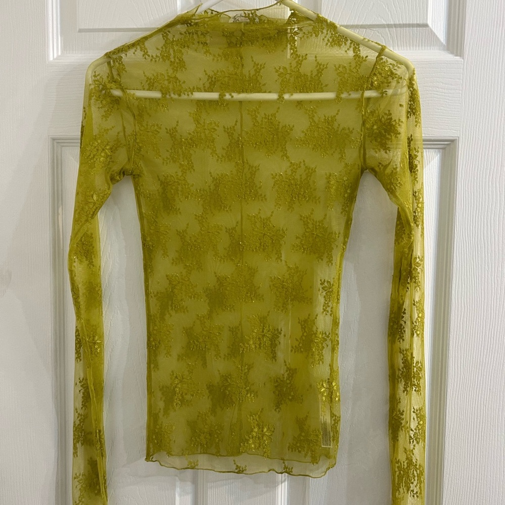 Free People Olive Sheer Lace Layering Top